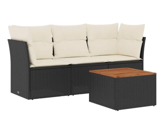 vidaXL 4-cz. zestaw wypoczynkowy do ogrodu, poduszki, czarny rattan PE Dārza mēbeļu komplekti