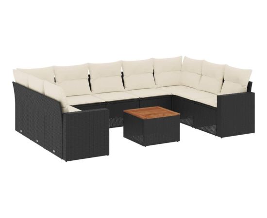 vidaXL 10-cz. zestaw wypoczynkowy do ogrodu, poduszki czarny rattan PE Dārza mēbeļu komplekti