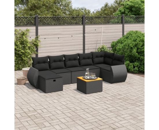 vidaXL 8-cz. zestaw wypoczynkowy do ogrodu, z poduszkami, czarny Dārza mēbeļu komplekti