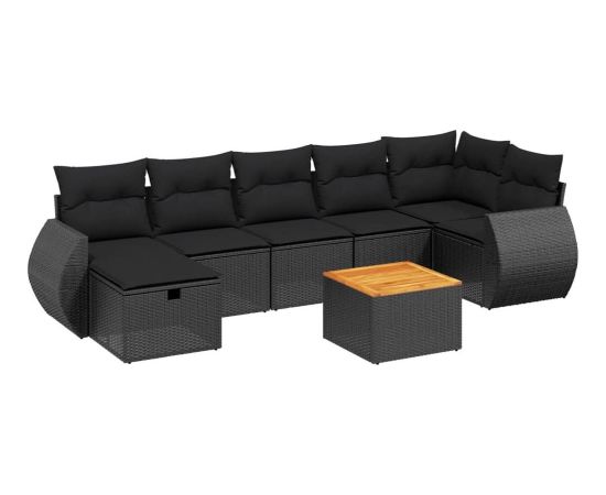 vidaXL 8-cz. zestaw wypoczynkowy do ogrodu, z poduszkami, czarny Dārza mēbeļu komplekti