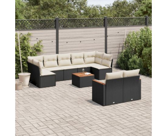 vidaXL 10-cz. zestaw wypoczynkowy do ogrodu, poduszki czarny rattan PE Dārza mēbeļu komplekti