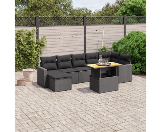 vidaXL 8-cz. zestaw wypoczynkowy do ogrodu, z poduszkami, czarny Dārza mēbeļu komplekti