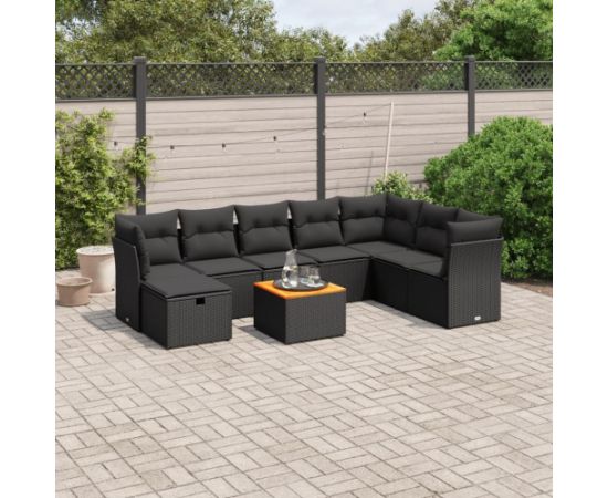 vidaXL 9-cz. zestaw wypoczynkowy do ogrodu, z poduszkami, czarny Dārza mēbeļu komplekti
