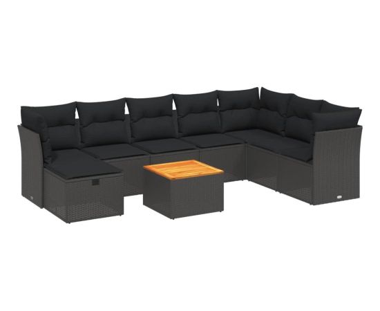 vidaXL 9-cz. zestaw wypoczynkowy do ogrodu, z poduszkami, czarny Dārza mēbeļu komplekti