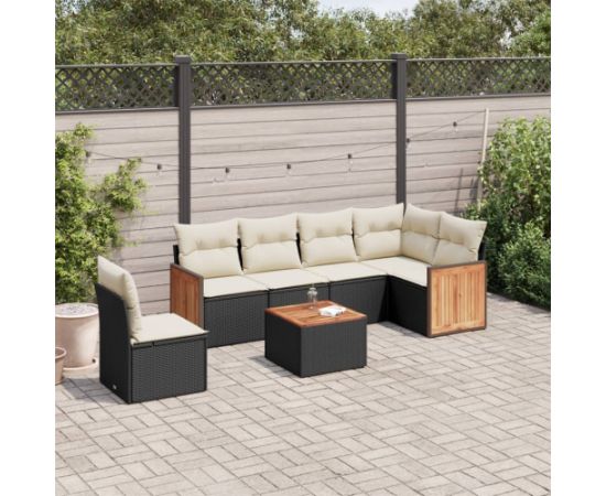 vidaXL 7-cz. zestaw wypoczynkowy do ogrodu, z poduszkami, czarny Dārza mēbeļu komplekti