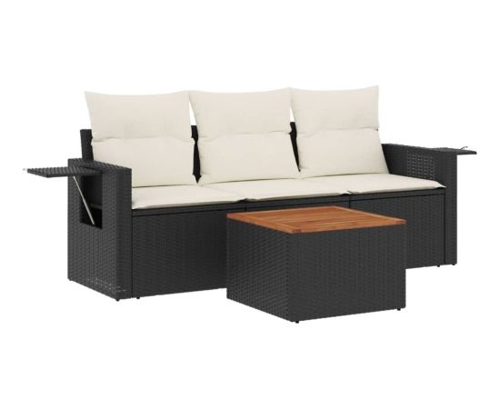 vidaXL 4-cz. zestaw wypoczynkowy do ogrodu, poduszki, czarny rattan PE Dārza mēbeļu komplekti