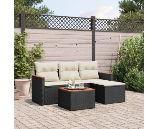 vidaXL 5-cz. zestaw wypoczynkowy do ogrodu, poduszki, czarny rattan PE Dārza mēbeļu komplekti