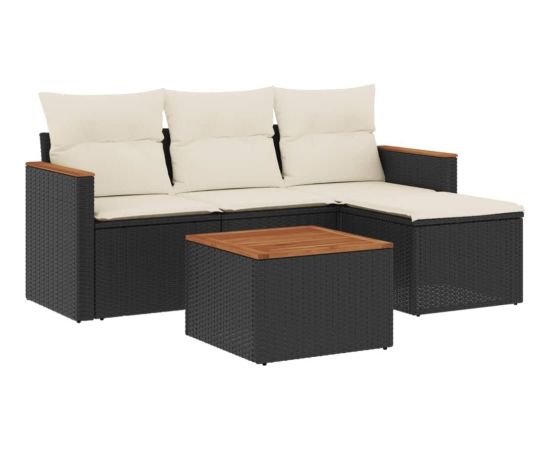 vidaXL 5-cz. zestaw wypoczynkowy do ogrodu, poduszki, czarny rattan PE Dārza mēbeļu komplekti