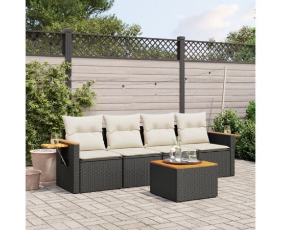 vidaXL 5-cz. zestaw wypoczynkowy do ogrodu, poduszki, czarny rattan PE Dārza mēbeļu komplekti