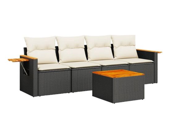 vidaXL 5-cz. zestaw wypoczynkowy do ogrodu, poduszki, czarny rattan PE Dārza mēbeļu komplekti