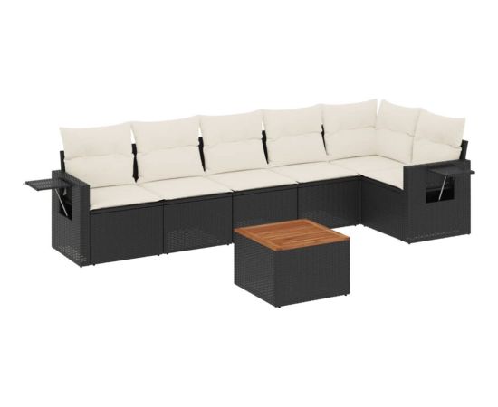 vidaXL 7-cz. zestaw wypoczynkowy do ogrodu, z poduszkami, czarny Dārza mēbeļu komplekti