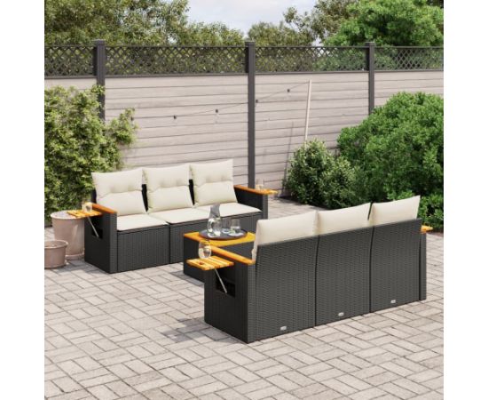 vidaXL 7-cz. zestaw wypoczynkowy do ogrodu, z poduszkami, czarny Dārza mēbeļu komplekti