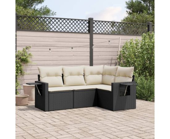 vidaXL 4-cz. zestaw wypoczynkowy do ogrodu, poduszki, czarny rattan PE Dārza mēbeļu komplekti