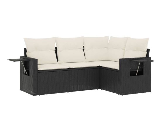 vidaXL 4-cz. zestaw wypoczynkowy do ogrodu, poduszki, czarny rattan PE Dārza mēbeļu komplekti