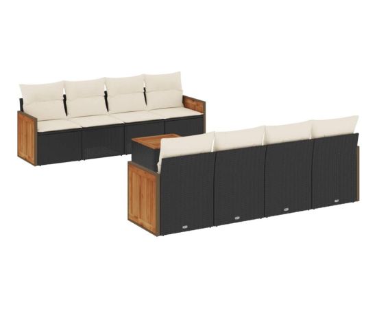 vidaXL 9-cz. zestaw wypoczynkowy do ogrodu, z poduszkami, czarny Dārza mēbeļu komplekti