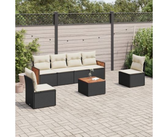 vidaXL 7-cz. zestaw wypoczynkowy do ogrodu, z poduszkami, czarny Dārza mēbeļu komplekti