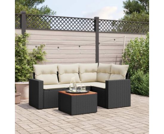 vidaXL 5-cz. zestaw wypoczynkowy do ogrodu, poduszki, czarny rattan PE Dārza mēbeļu komplekti