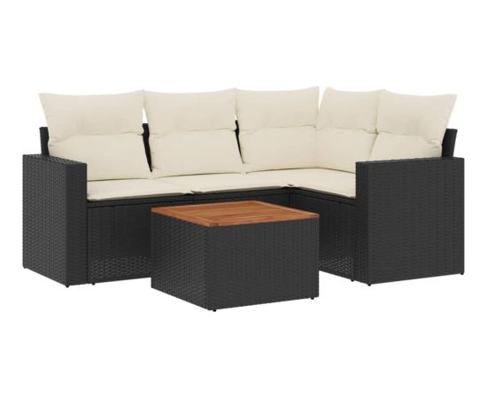 vidaXL 5-cz. zestaw wypoczynkowy do ogrodu, poduszki, czarny rattan PE Dārza mēbeļu komplekti