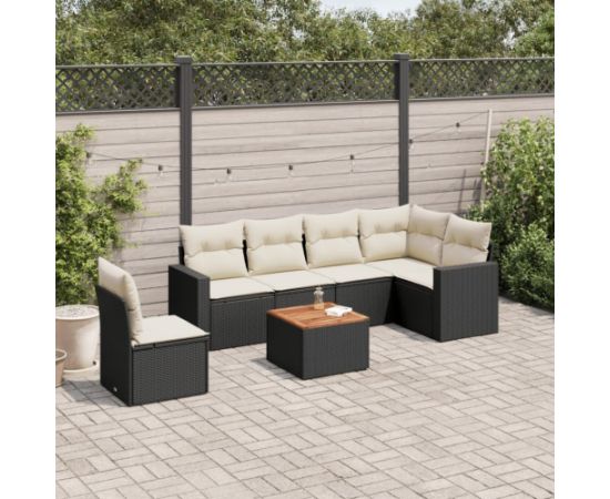 vidaXL 7-cz. zestaw wypoczynkowy do ogrodu, z poduszkami, czarny Dārza mēbeļu komplekti