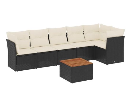 vidaXL 7-cz. zestaw wypoczynkowy do ogrodu, z poduszkami, czarny Dārza mēbeļu komplekti