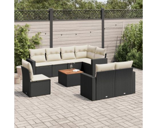 vidaXL 9-cz. zestaw wypoczynkowy do ogrodu, z poduszkami, czarny Dārza mēbeļu komplekti