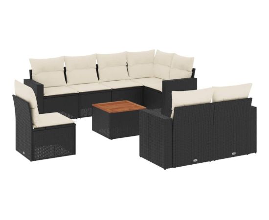 vidaXL 9-cz. zestaw wypoczynkowy do ogrodu, z poduszkami, czarny Dārza mēbeļu komplekti