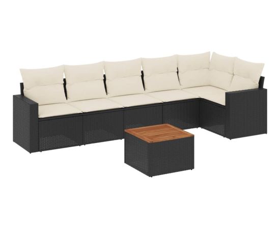 vidaXL 7-cz. zestaw wypoczynkowy do ogrodu, z poduszkami, czarny Dārza mēbeļu komplekti