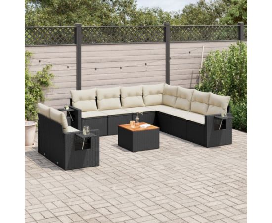 vidaXL 10-cz. zestaw wypoczynkowy do ogrodu, poduszki czarny rattan PE Dārza mēbeļu komplekti