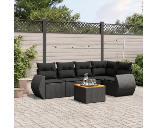 vidaXL 6-cz. zestaw mebli ogrodowych z poduszkami, czarny polirattan Dārza mēbeļu komplekti