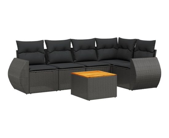 vidaXL 6-cz. zestaw mebli ogrodowych z poduszkami, czarny polirattan Dārza mēbeļu komplekti