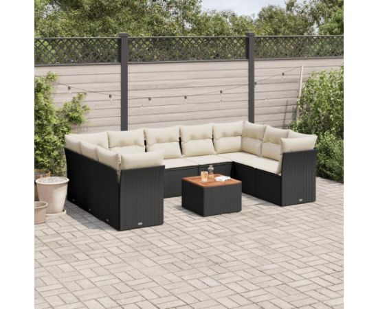 vidaXL 10-cz. zestaw wypoczynkowy do ogrodu, poduszki czarny rattan PE Dārza mēbeļu komplekti