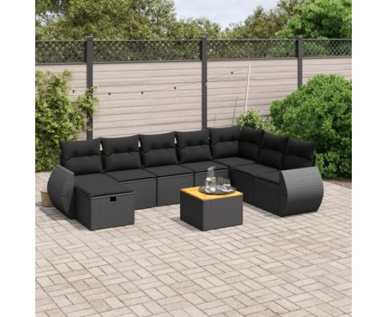 vidaXL 9-cz. zestaw wypoczynkowy do ogrodu, z poduszkami, czarny Dārza mēbeļu komplekti