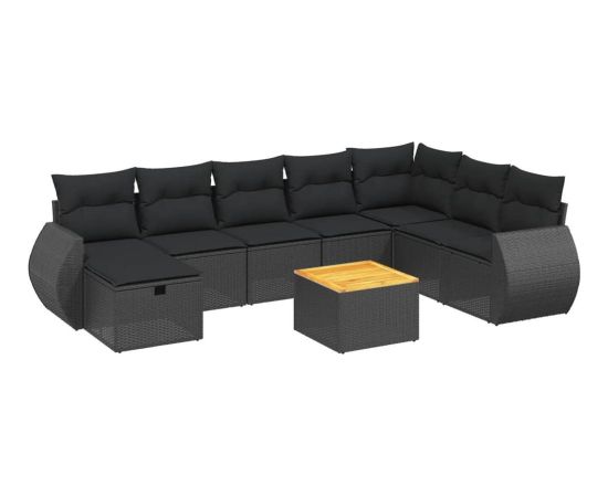 vidaXL 9-cz. zestaw wypoczynkowy do ogrodu, z poduszkami, czarny Dārza mēbeļu komplekti