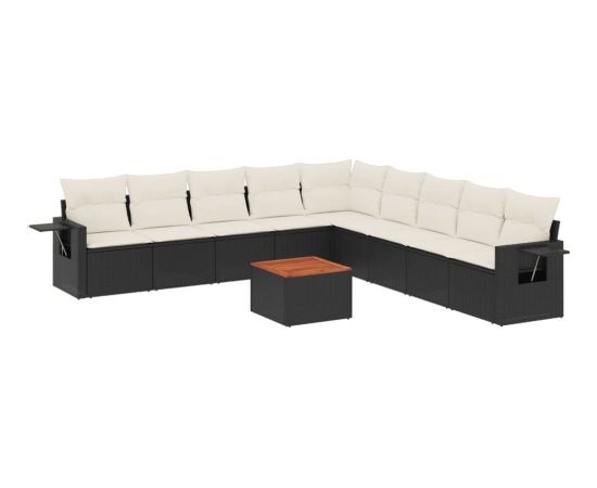 vidaXL 10-cz. zestaw wypoczynkowy do ogrodu, poduszki czarny rattan PE Dārza mēbeļu komplekti