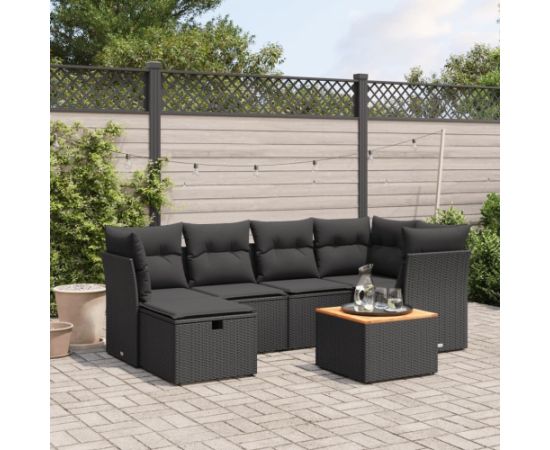 vidaXL 7-cz. zestaw wypoczynkowy do ogrodu, z poduszkami, czarny Dārza mēbeļu komplekti