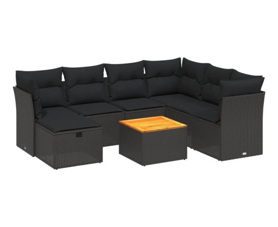 vidaXL 8-cz. zestaw wypoczynkowy do ogrodu, z poduszkami, czarny Dārza mēbeļu komplekti