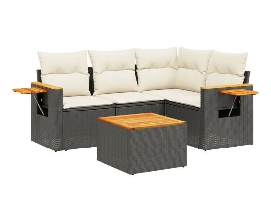 vidaXL 5-cz. zestaw wypoczynkowy do ogrodu, poduszki, czarny rattan PE Dārza mēbeļu komplekti