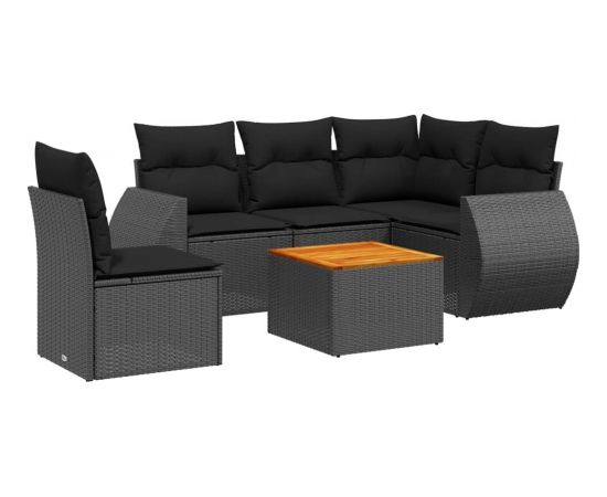 vidaXL 6-cz. zestaw mebli ogrodowych z poduszkami, czarny polirattan Dārza mēbeļu komplekti