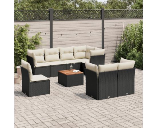 vidaXL 9-cz. zestaw wypoczynkowy do ogrodu, z poduszkami, czarny Dārza mēbeļu komplekti