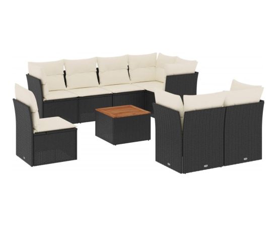 vidaXL 9-cz. zestaw wypoczynkowy do ogrodu, z poduszkami, czarny Dārza mēbeļu komplekti