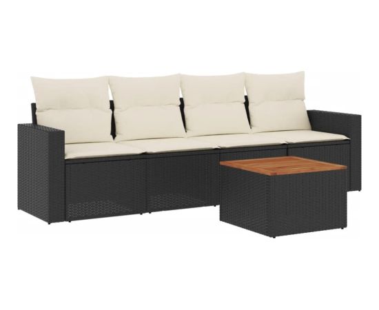 vidaXL 5-cz. zestaw wypoczynkowy do ogrodu, poduszki, czarny rattan PE Dārza mēbeļu komplekti