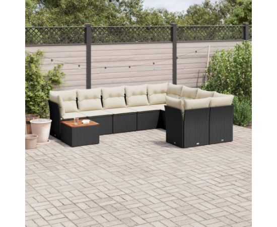 vidaXL 10-cz. zestaw wypoczynkowy do ogrodu, poduszki czarny rattan PE Dārza mēbeļu komplekti