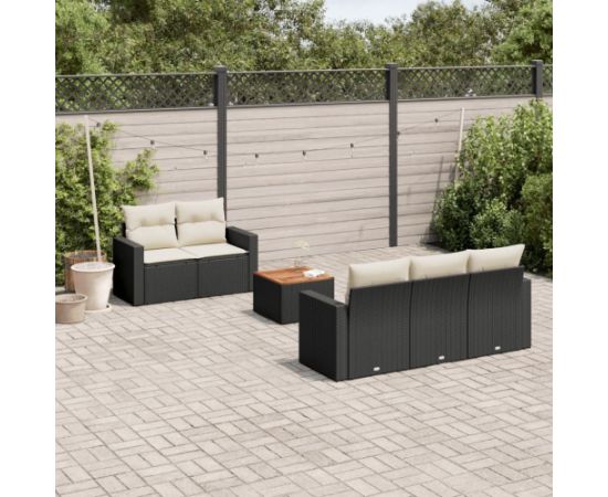 vidaXL 6-cz. zestaw mebli ogrodowych z poduszkami, czarny polirattan Dārza mēbeļu komplekti