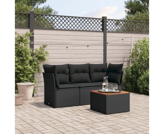vidaXL 4-cz. zestaw wypoczynkowy do ogrodu, poduszki, czarny rattan PE Dārza mēbeļu komplekti