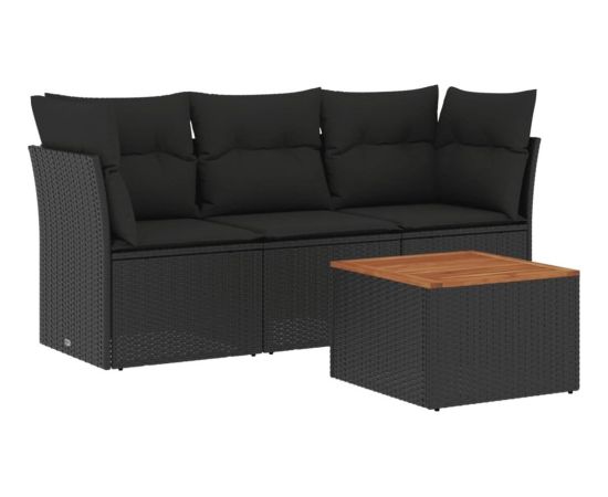 vidaXL 4-cz. zestaw wypoczynkowy do ogrodu, poduszki, czarny rattan PE Dārza mēbeļu komplekti