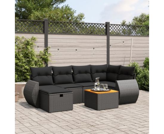 vidaXL 7-cz. zestaw wypoczynkowy do ogrodu, z poduszkami, czarny Dārza mēbeļu komplekti