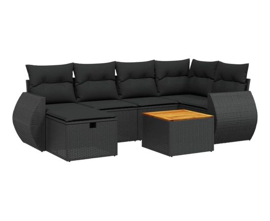 vidaXL 7-cz. zestaw wypoczynkowy do ogrodu, z poduszkami, czarny Dārza mēbeļu komplekti