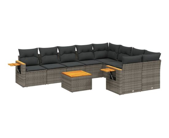 vidaXL 10-cz. zestaw wypoczynkowy do ogrodu, z poduszkami, szary Dārza mēbeļu komplekti