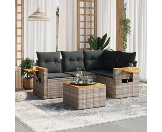 vidaXL 5-cz. zestaw wypoczynkowy do ogrodu, poduszki, szary rattan PE Dārza mēbeļu komplekti