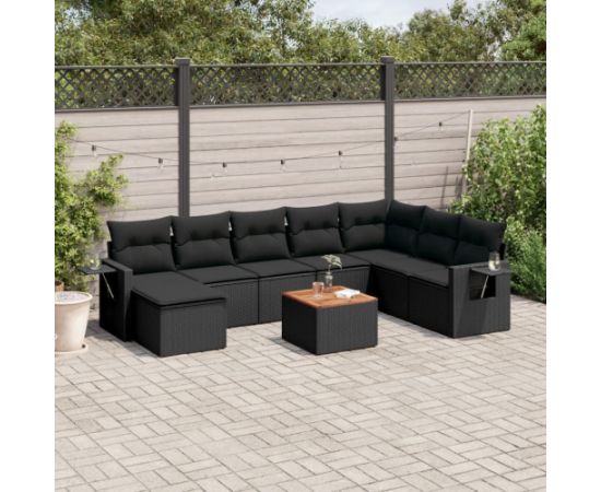 vidaXL 9-cz. zestaw wypoczynkowy do ogrodu, z poduszkami, czarny Dārza mēbeļu komplekti
